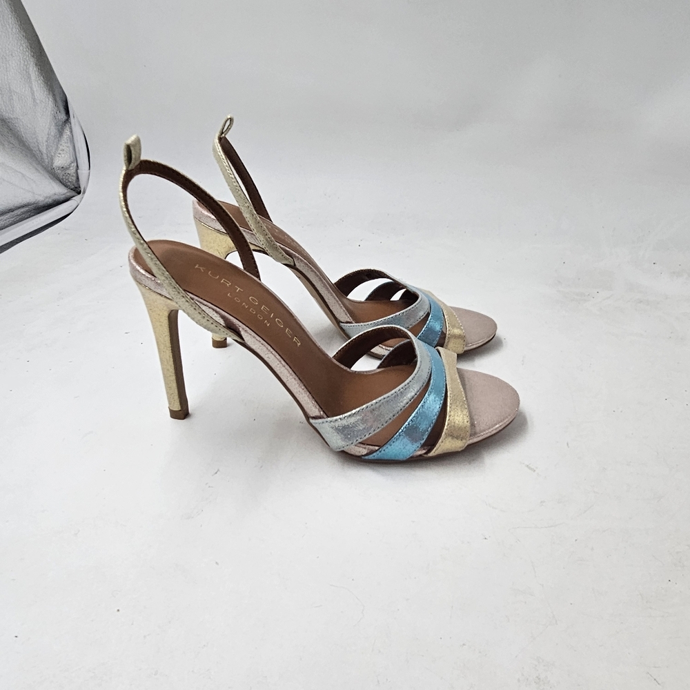 Kurt Geiger Metallic Gold, Silver & Blue Strappy Heels - Picture 3 of 9